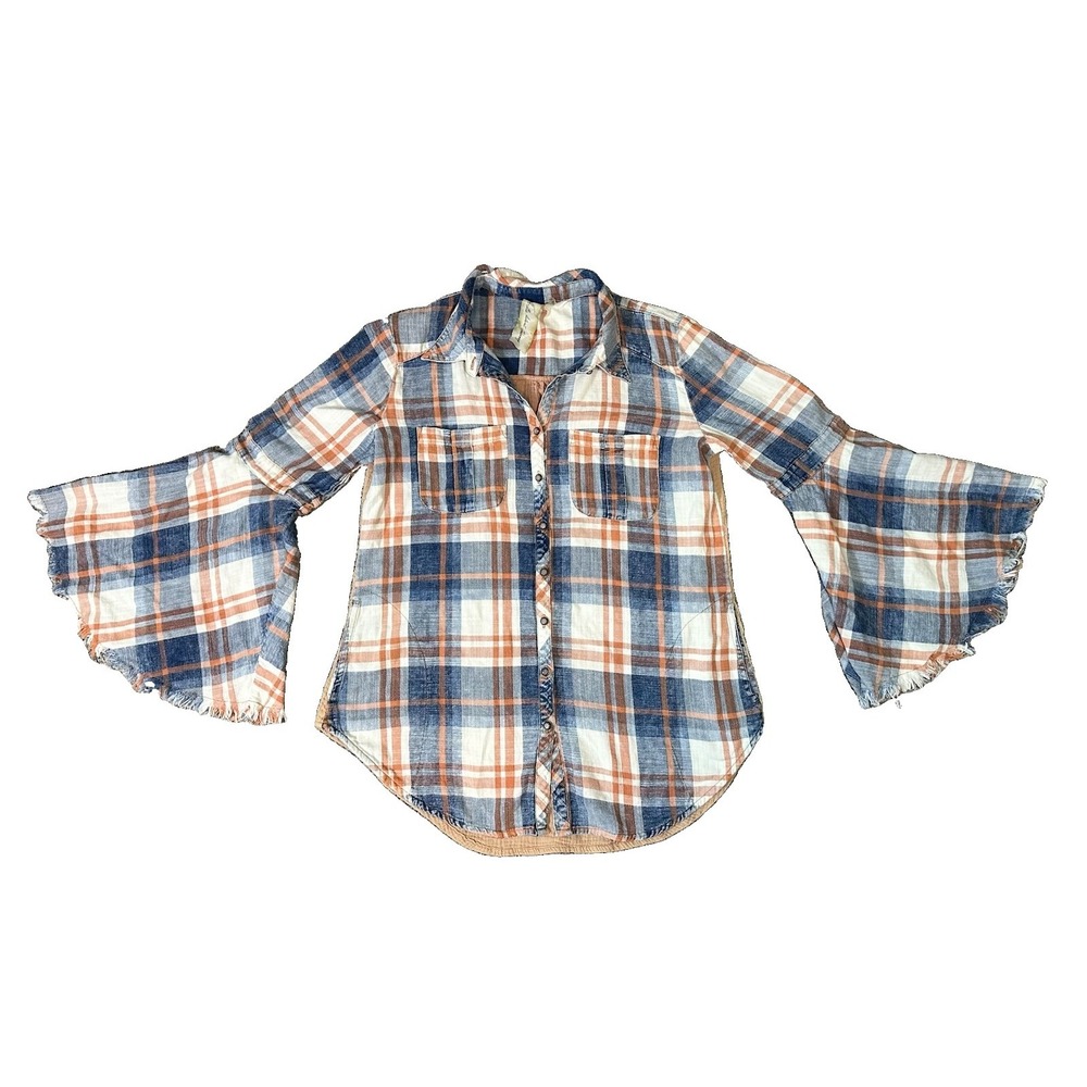 Aratta Silent Journey SMALL Boho Peacock Embroidered Bell Sleeve Button Up Shirt - Picture 3 of 13